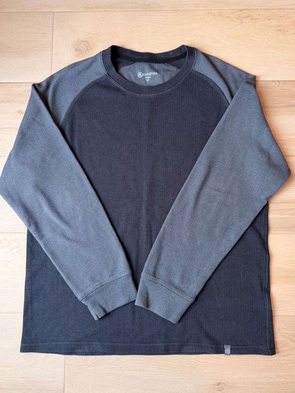 CLOUDVEIL Two-Tone Waffle Knit Raglan Crewneck Men's Size Large